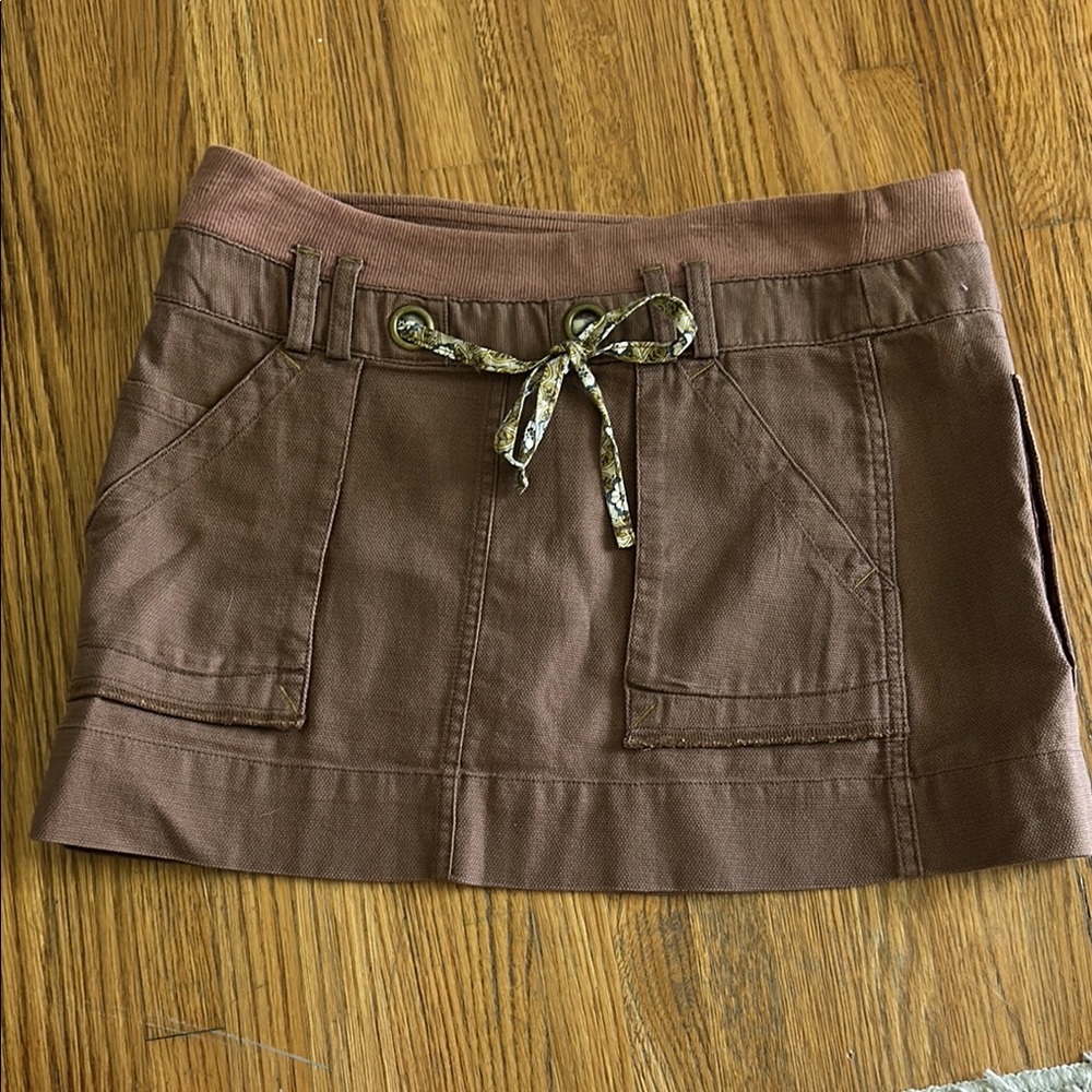 Free People Brown Mini Skirt with Patterned Drawstring
